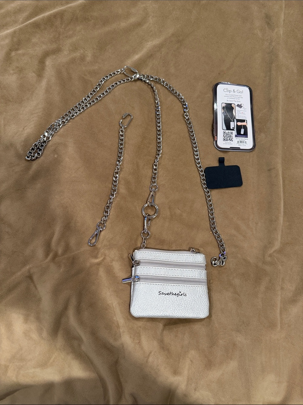 Save the Girls Silver Mini Crossbody Bag with Silver Chain Strap